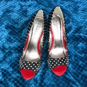 Rampage Black and Red Polka Dot Pumps